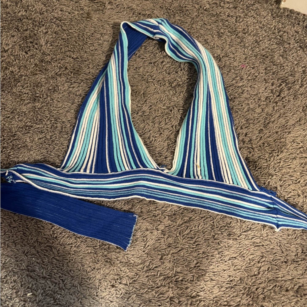 Striped Blue and White Halter Top